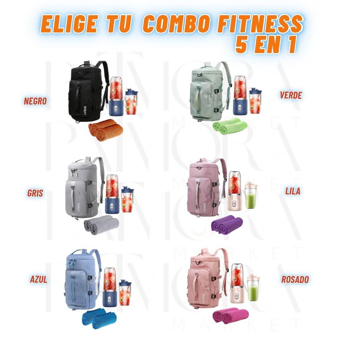 Combo Fitness 5 en 1: Morral + Vaso Licuadora Portátil + Toallas Frías