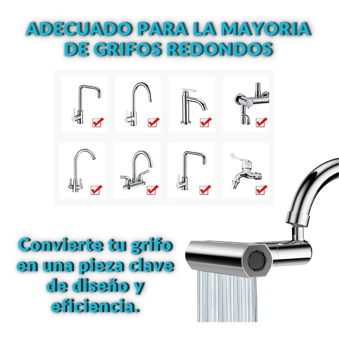 AquaFlex Cascade: Grifo Cascada 360º de 4 Modos - Reduce Salpicaduras y Ahorra Agua