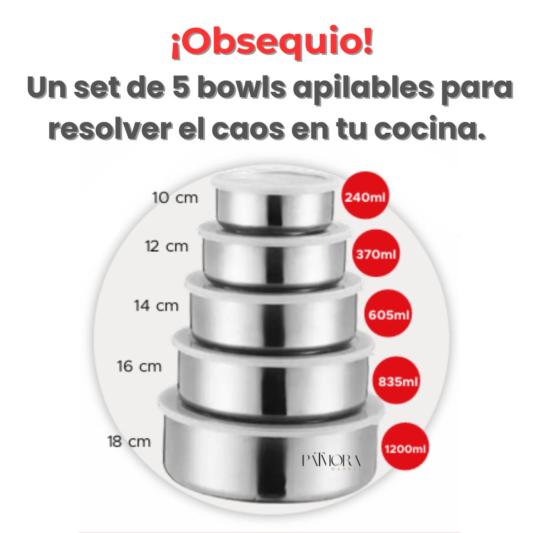 Kit Acero Pro: Set de Cuchillos + Tabla Acero Inoxidable + Obsequio Set de Bowls
