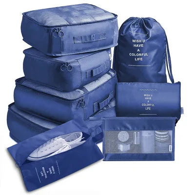 Kit Bolso Viajero: Morral, Bolso Deportivo, Bolsas Organizadoras x 8