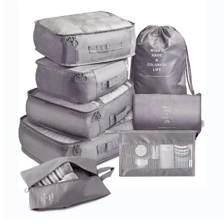 Kit Bolso Viajero: Morral, Bolso Deportivo, Bolsas Organizadoras x 8
