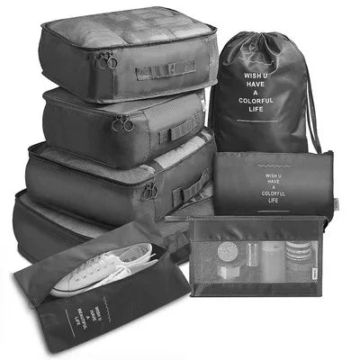 Kit Bolso Viajero: Morral, Bolso Deportivo, Bolsas Organizadoras x 8