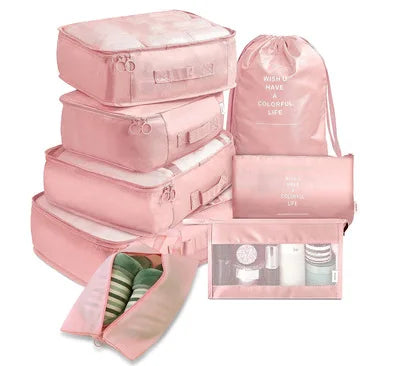 Kit Bolso Viajero: Morral, Bolso Deportivo, Bolsas Organizadoras x 8
