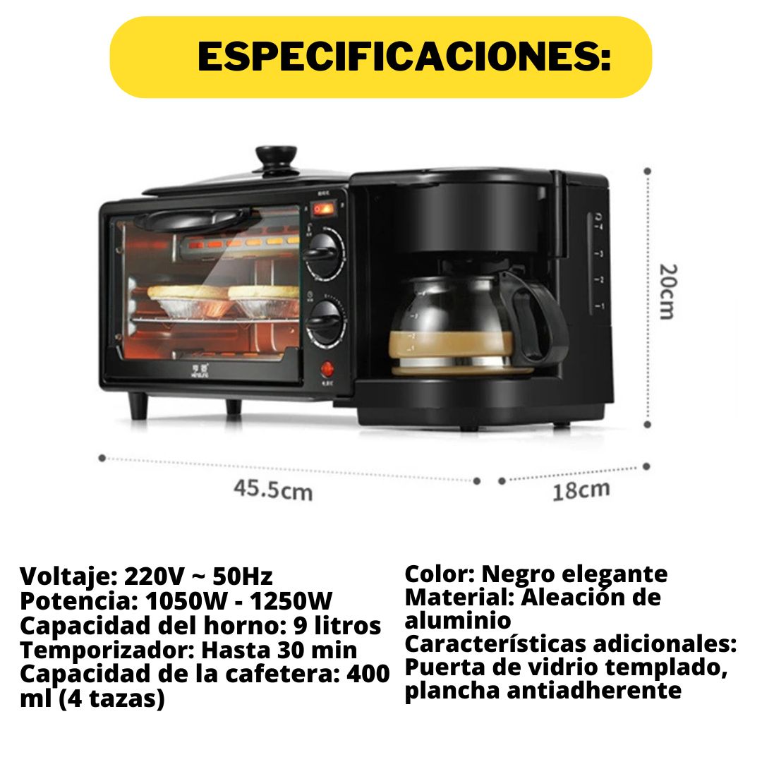 Horno Multifuncional SOKANY 3 en 1: Horno tostador, parrilla, cafetera