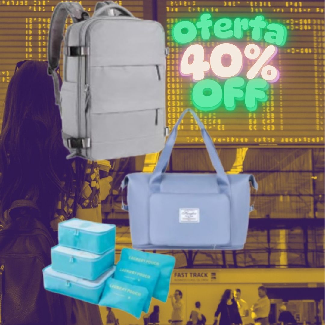 Kit Bolso para Viaje y Estudio: Morral, Bolso Deportivo, 6 Bolsas organizadoras.