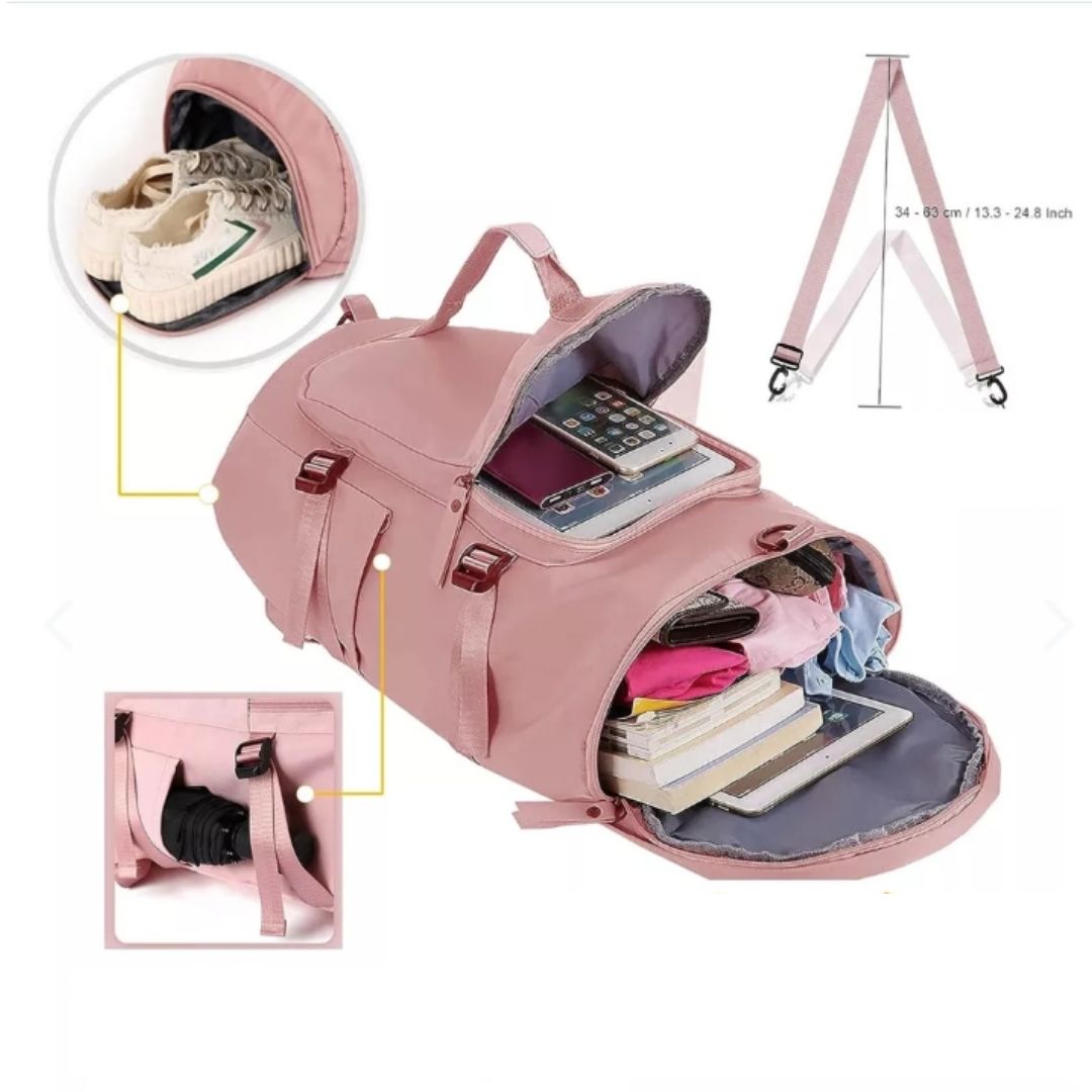 Kit Bolso Viajero: Morral, Bolso Deportivo, Bolsas Organizadoras x 8