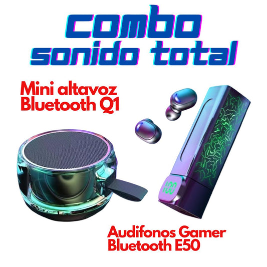 Combo Sonido Total: Audífonos E50 + Mini Altavoz Q1