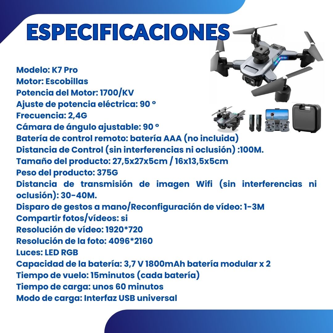 DRON SkyVision Pro: Cámara DUAL 4K HD + 2 Baterias